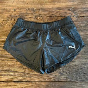 Puma shiny running shorts.  Black. Size Medium